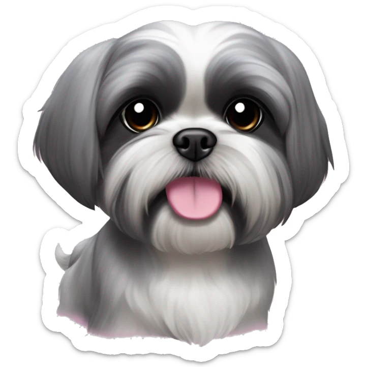 cute grey girl shih tzu with black at the ends of ears and dark around eyes and pink collar that says Zoey sticker