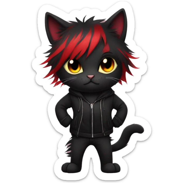 Anthro Edgy Cool Beautiful Black Cat-Fursona with Emo Hair-bangs with Red Streaks sticker