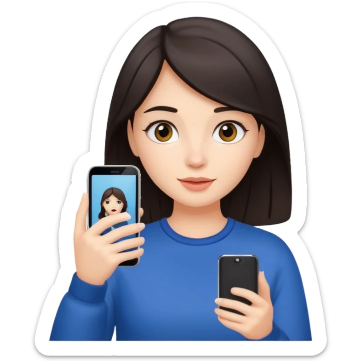 quiero crear una chica con una movil como si estuviese grabando cosas como si estuviese grabando vlog con el pelo oscuro  sticker