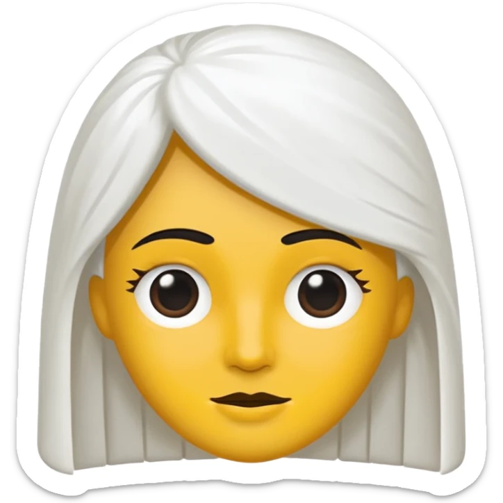 vull un perosnatge estil bimoji que sigui com una nimfa bella i fantasmal amb túniques blanques. Té la pell literalments blanca com el guix, cabell platejat, un nas llarg, ulls negres grans i llavis carmesí. que estigui somrient sense arrecades  sticker