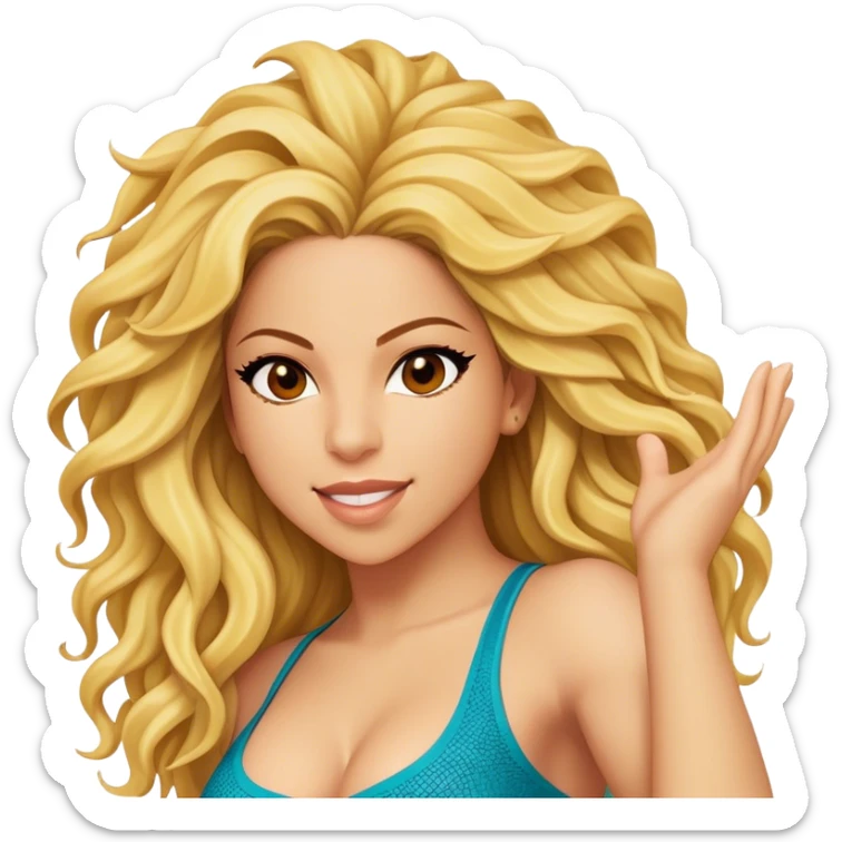 Cinematic Realistic Shakira Portrait Emoji, depicted as a dynamic charismatic pop icon with energetic movement and expressive features, rendered with vibrant textures and dynamic modern lighting that captures her global appeal. sticker