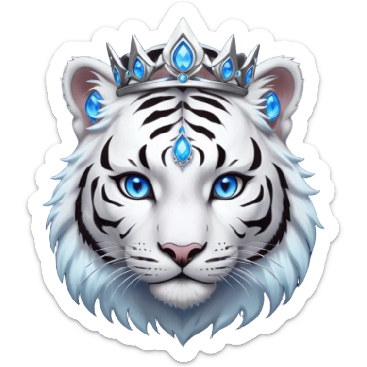 ESO Female white/black tiger khajiit leader of the umbral rose, glowing blue eyes, glowing blue 'third eye' gem; shadow gem silver tiara sticker