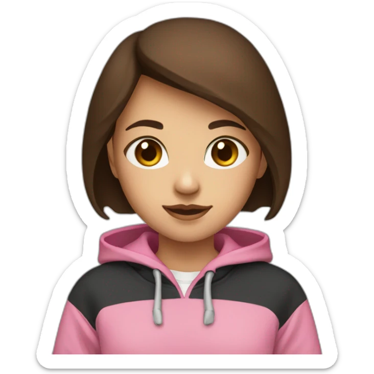 Girl with short brown hair and brown eye who wearing black hoodies with pink pants  sticker