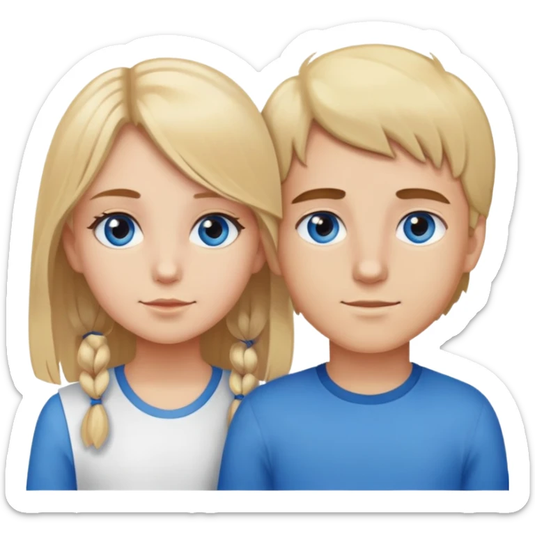 Brother and sister, brother has brown eyes and hair and sister has blond hair and blue eyes sticker