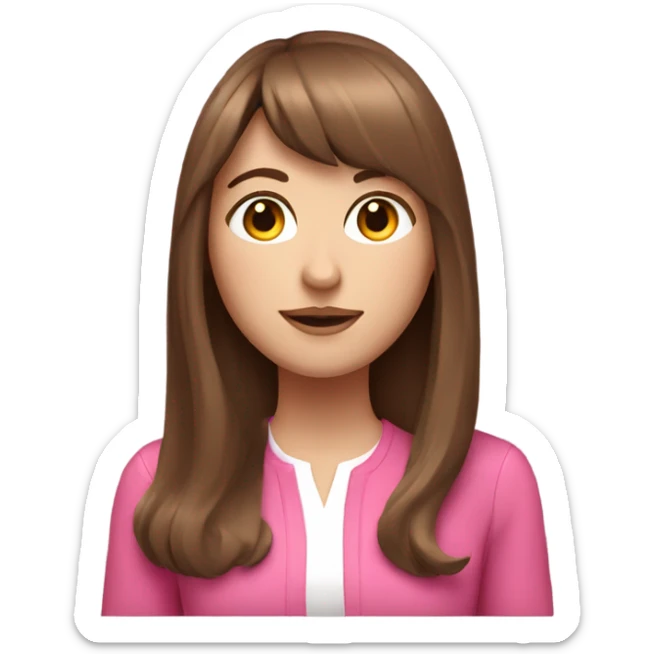 White girl with Long brown hair with bangs with a pink outfit  sticker