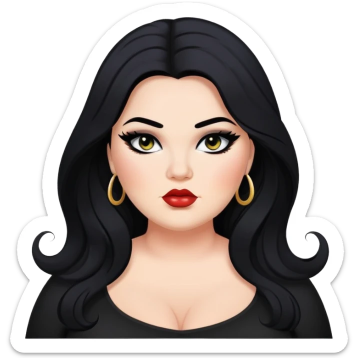 big plus size, long hair, baddie,pretty, makeup, black eyeliner, long hair sticker