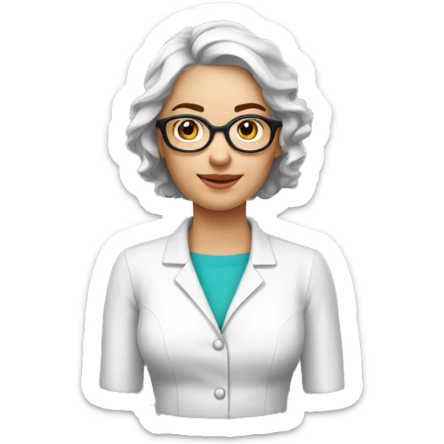 femme pharmacien avec une blouse pas blanche cheveux brun court boucle et à lunette sticker