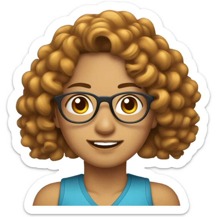 woman dengan kacamata hampir bulat, rambut curly dark ginger, kulit sawo matang baju biru sticker