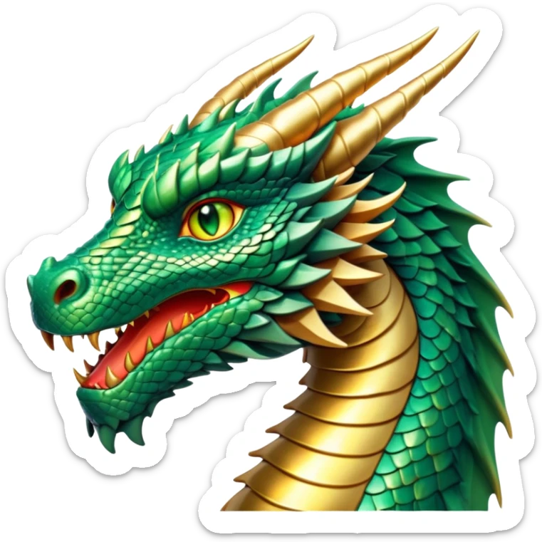 cinematic-noble-dragon-portrait-emoji,-poised-and-majestic,-with-a-sinuous,-elongated-body-covered-in-intricately-detailed,-shimmering-scales-in-hues-of-emerald-and-gold,-and-piercing,-fiery-eyes-that-reflect-ancient-wisdom; sticker