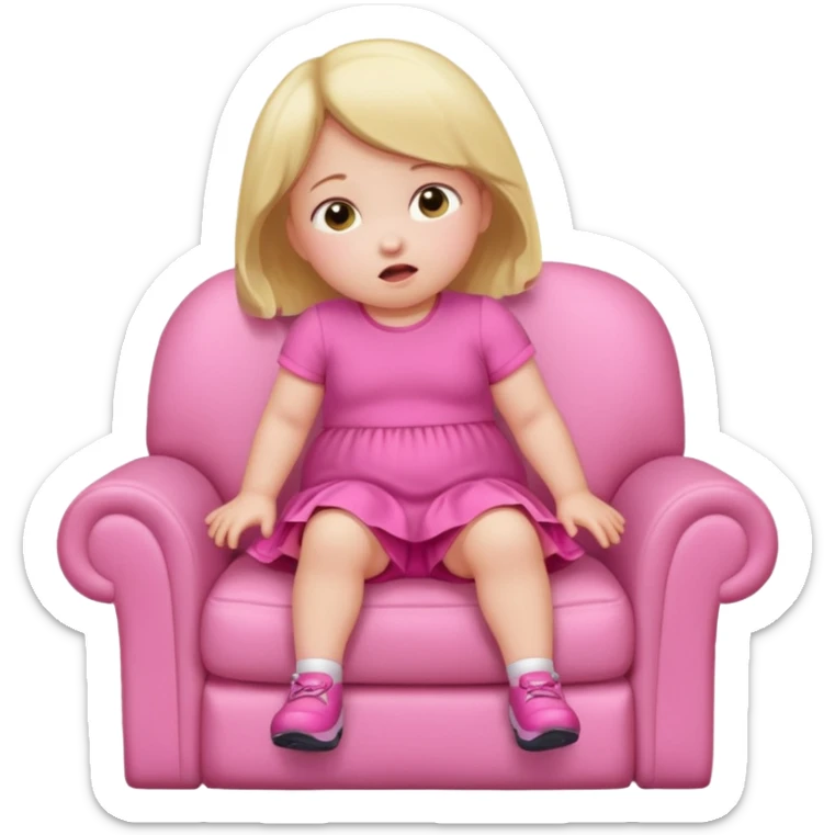 Little Girl falling off of a chair while standing up on it she is fat but not too fat and is wearing pink clothes sticker
