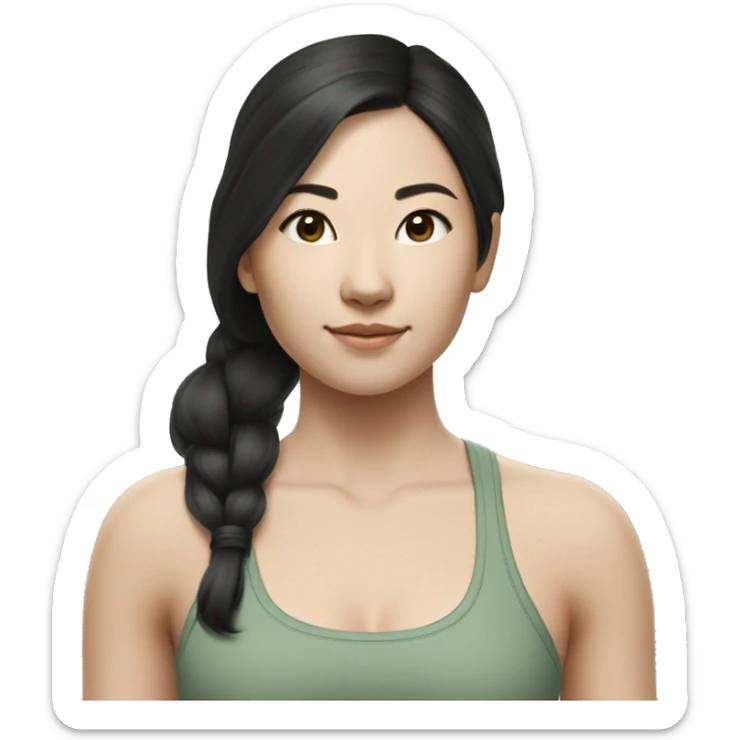 wasian yoga girl sage green lululemon set, black hair sticker