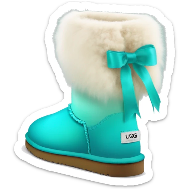 Realistic pair of tiffany blue to turquoise ombre fur Ugg boots with silk ribbon bows. sticker