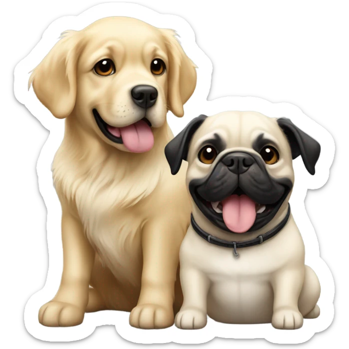 English cream golden retriever and a black french bulldog as best friends sticker