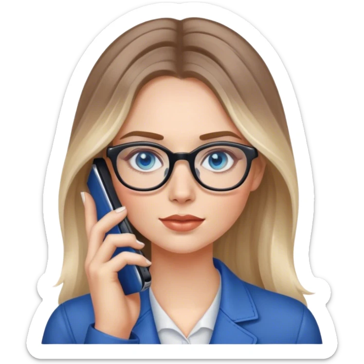 Pale Realistic balage hair woman wearing glasses and blue eyes speaking on 1 cell phone sticker