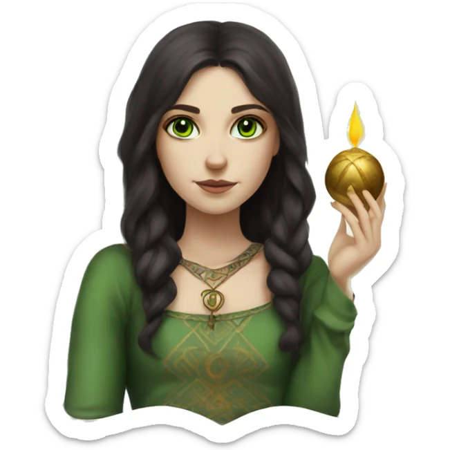 Slavic girl with dark burgundy hair green eyes with tarot sticker