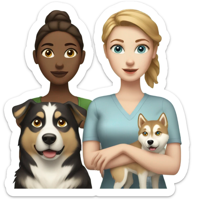 White Woman hair brown and bleus eyes and golden Husky With green eyes sticker