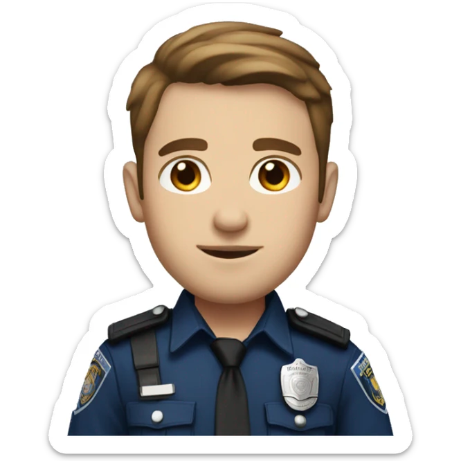 Man with brown short hair, blue eyes and wearing a police outfit sticker