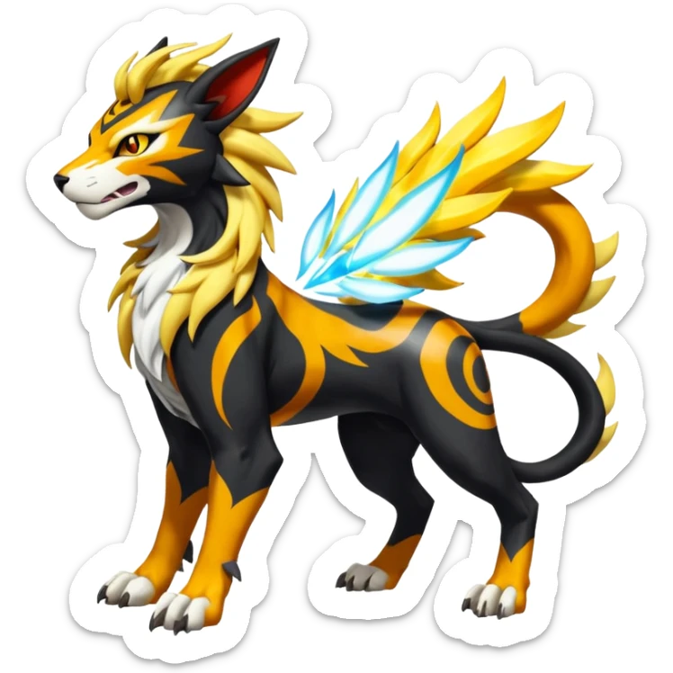 Shiny Glowing Legendary Epic Solgaleo-Pyroar-Torracat-Luxray-Tigress-Houndoom-Liger-Hybrid-Fakemon-hybrid-Creature (full body) sticker