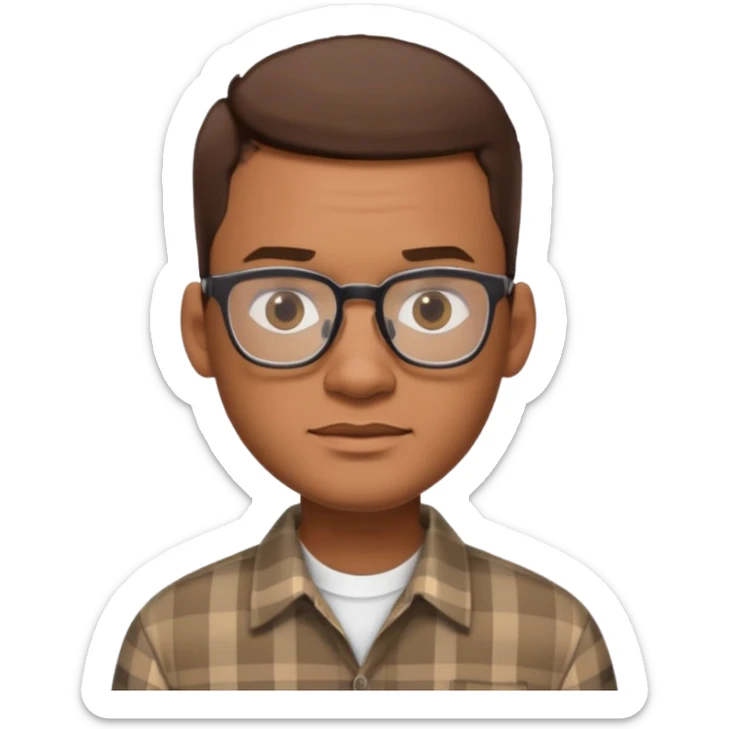 emoji of a man inspired by Will Smith, short brown hair, plaid shirt, elegant, software engineer, intellectual glasses sticker