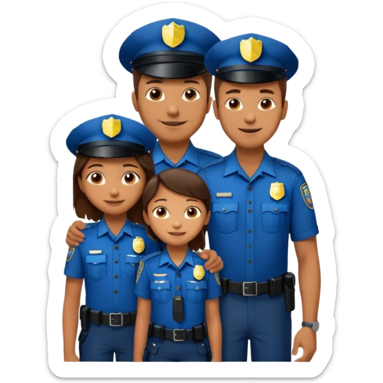 A proud dad who is proud of his children and is a police officer one of the kids is a 11 year old girl and a 9 year old boy and the girl is taller than the boy and the boy is short sticker