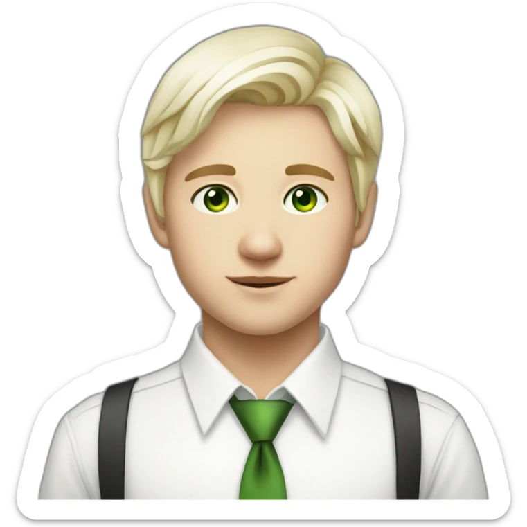 beautiful blonde russian boy green eyed with white skin middle hair wearing white shirt with a tie sticker