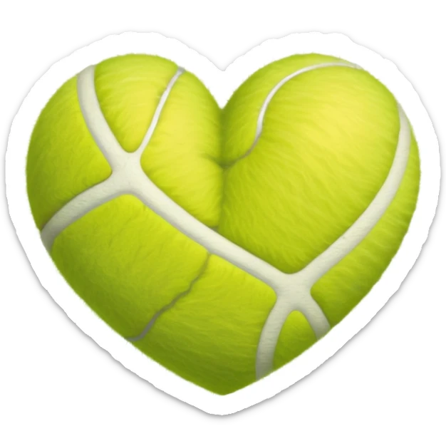 heart made of tennis ball material with green fuzzy texture and white curved lines sticker