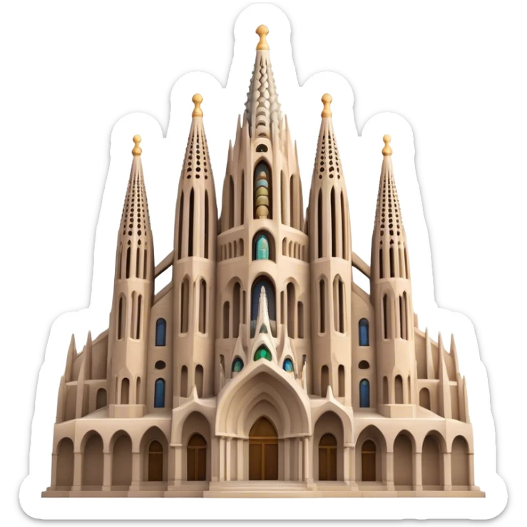 Cinematic Realistic Sagrada Fam√≠lia Landmark Emoji, depicted with the intricate, soaring architecture of the basilica rendered with detailed textures and dramatic, ethereal lighting. sticker