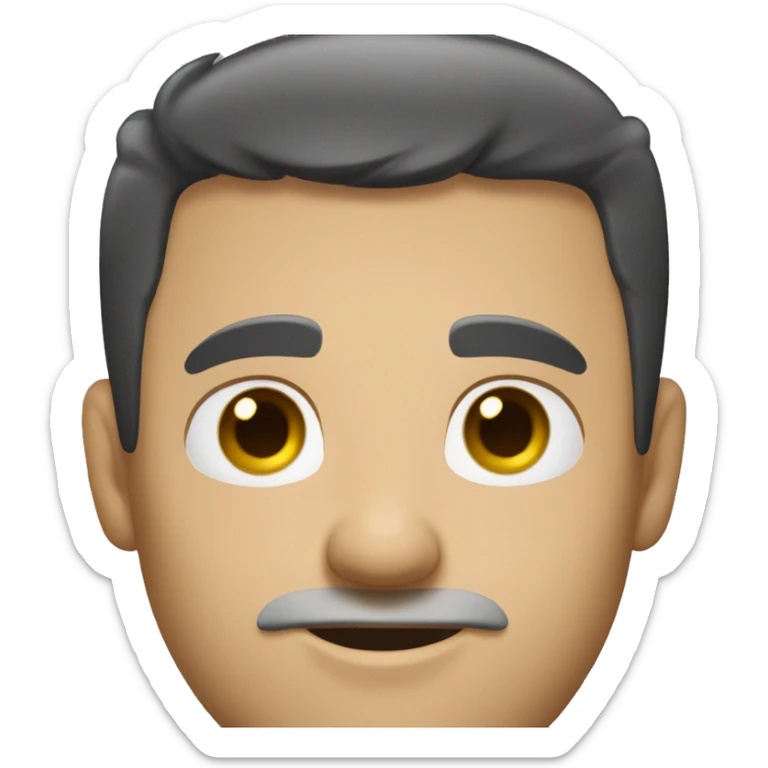 A face-on shot of a 30 year old caucasian man with black short hair wearing a tshirt. sticker