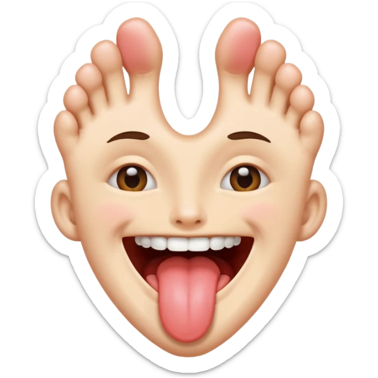 Smile emoji with tongue out and feet in front of face  sticker