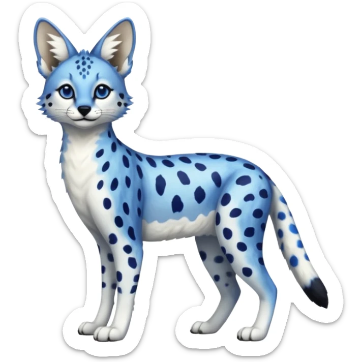 Cobalt-blue, spotted, white-bellied, exotic Serval-sergal-Trico-fusion-animal-hybrid sticker