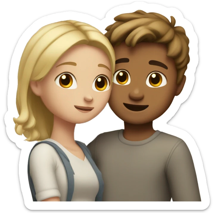 short girl with blonde hair hugging tall boy with brown hair sticker