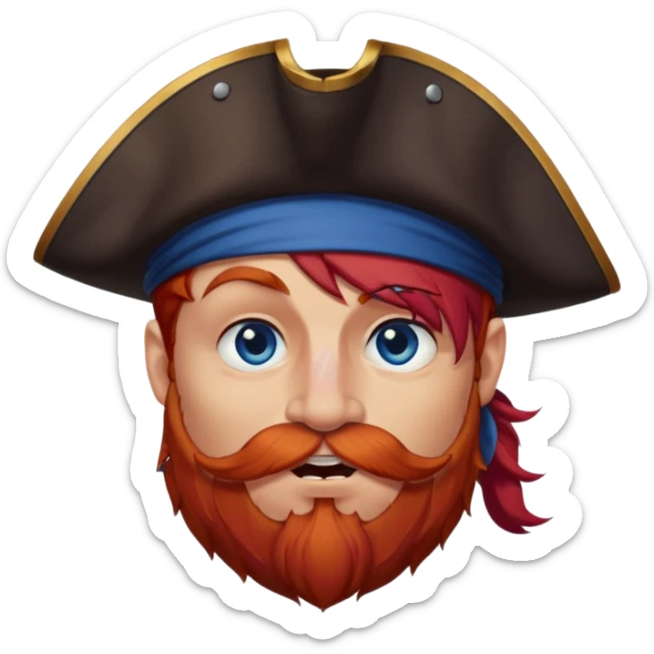 french pirate with hair that fades from brown to red , blue eyes, strong nose and a chin dimple winking and licking his mouth seductively sticker