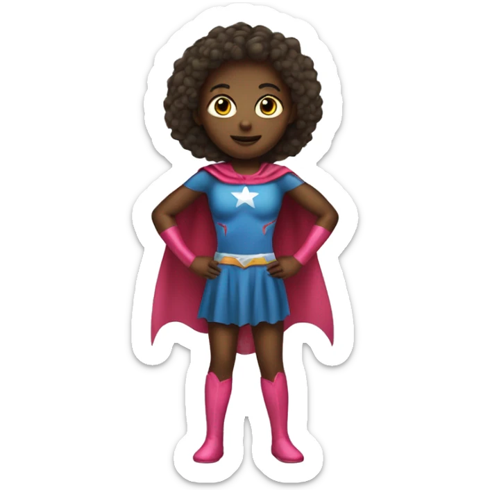 A full body emoji of a child girl on a superhero costume sticker