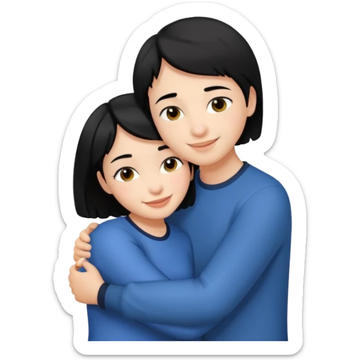 Girl with short black hair and her partner with black hair hugging sticker