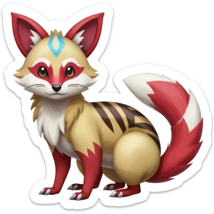 Colorful Skilled Adept Graceful Asian Painted Furret-Zeraora-Lycanroc-Zangoose-fusion-hybrid-creature (full body) sticker