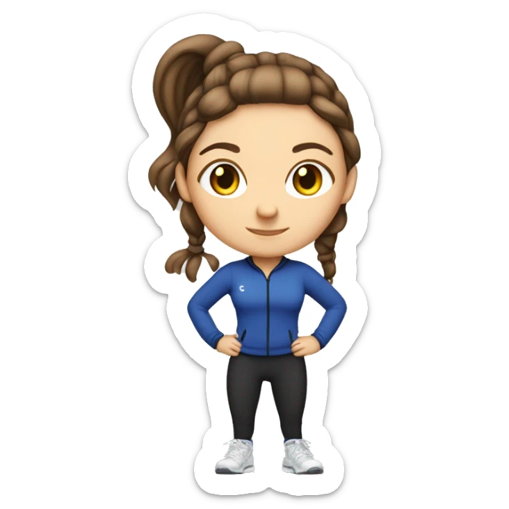 Brown hair tied to a tail girl who makes global squats in a sporty outfit  sticker