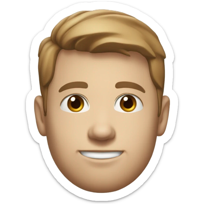 A head and shoulders shot of a 33 year old white man, with short brown hair,   with blue eyes wearing a t-shirt. sticker