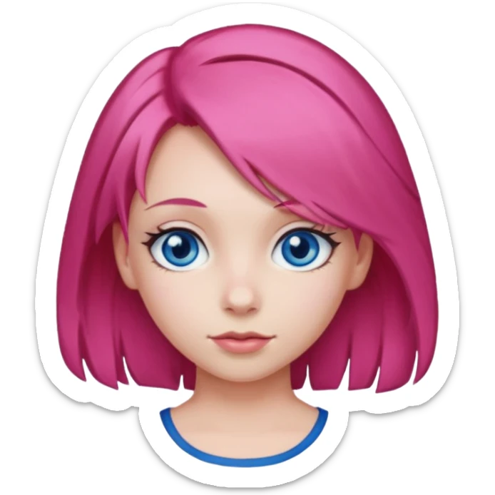  girl with pink hair and red color hairclip sticker