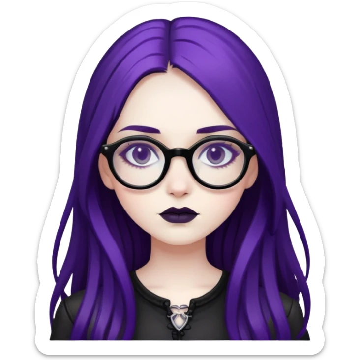 gothic girl long dark black and purple hair glasses sticker