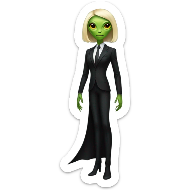 a blonde reptilian alien woman as men in black, full body, full figure sticker
