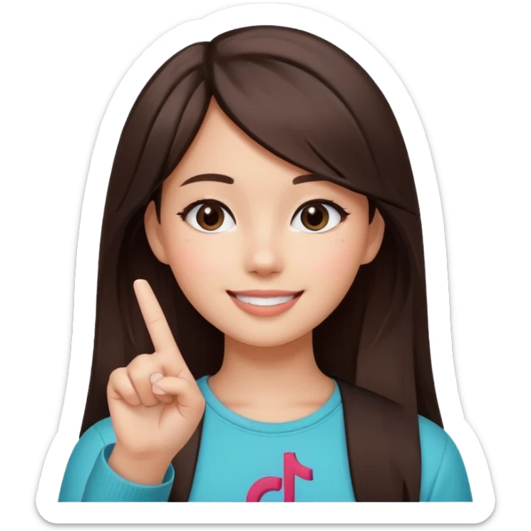 Girl with tiktok logo point up with one finger and dark brown hair sticker