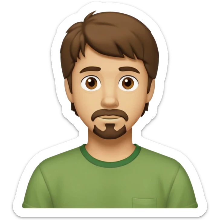 shaggy rogers brunette, with a short goatee no mustache, brown eyes and green tshirt from scooby doo  sticker