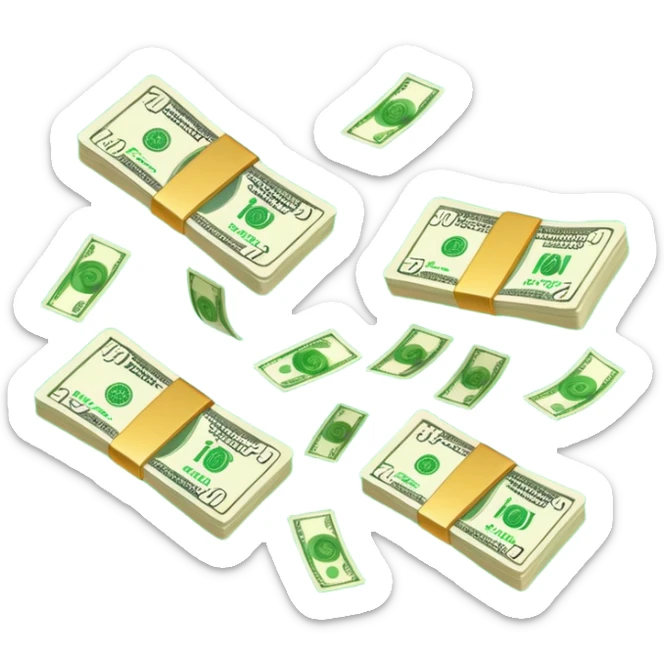 Add more cash flying around, bundles of US dollars, casino winnings vibe, lucky flight, jackpot feeling sticker