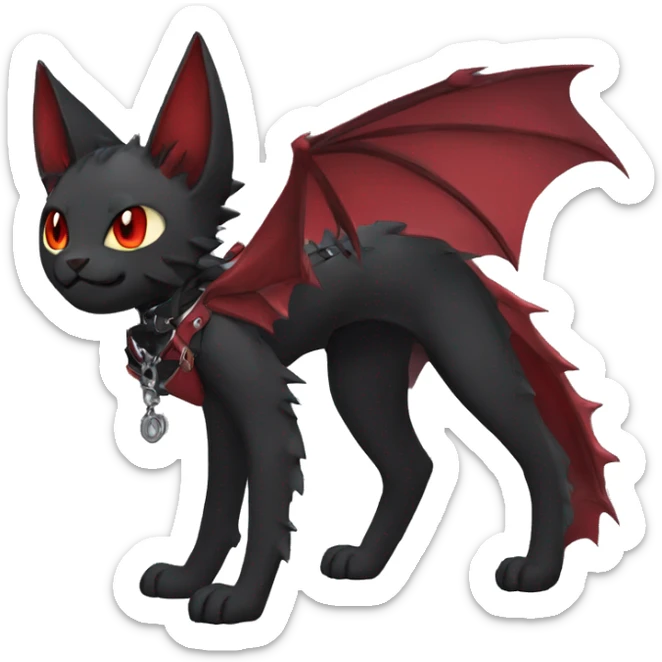 cool edgy black punk red ethereal fantasy nargacuga-bat-cat-Fakemon collar harness full body sticker