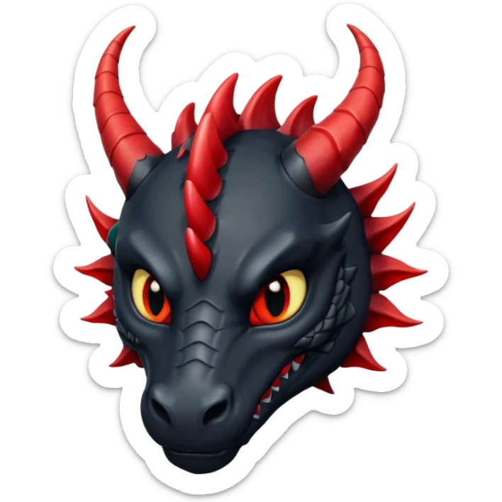 Un dragon noir aux yeux rouges et noir, puis des grandes cornes d'obsidiennes, style anime sticker