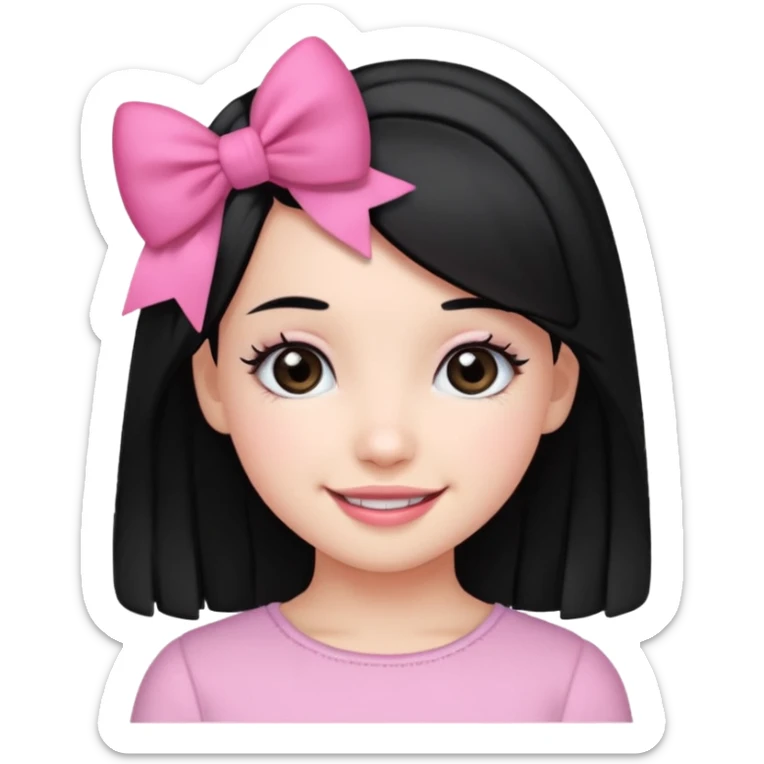Girl with cute black  eyes  and black hair and pink bow in her side of her hair sticker