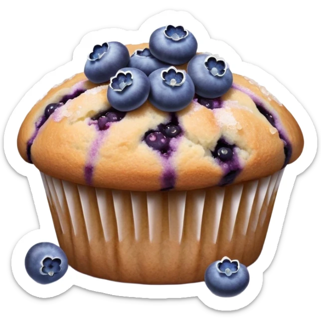 Lavender flower sprigs on a muffin with blueberries and sugar crystals without frosting  sticker