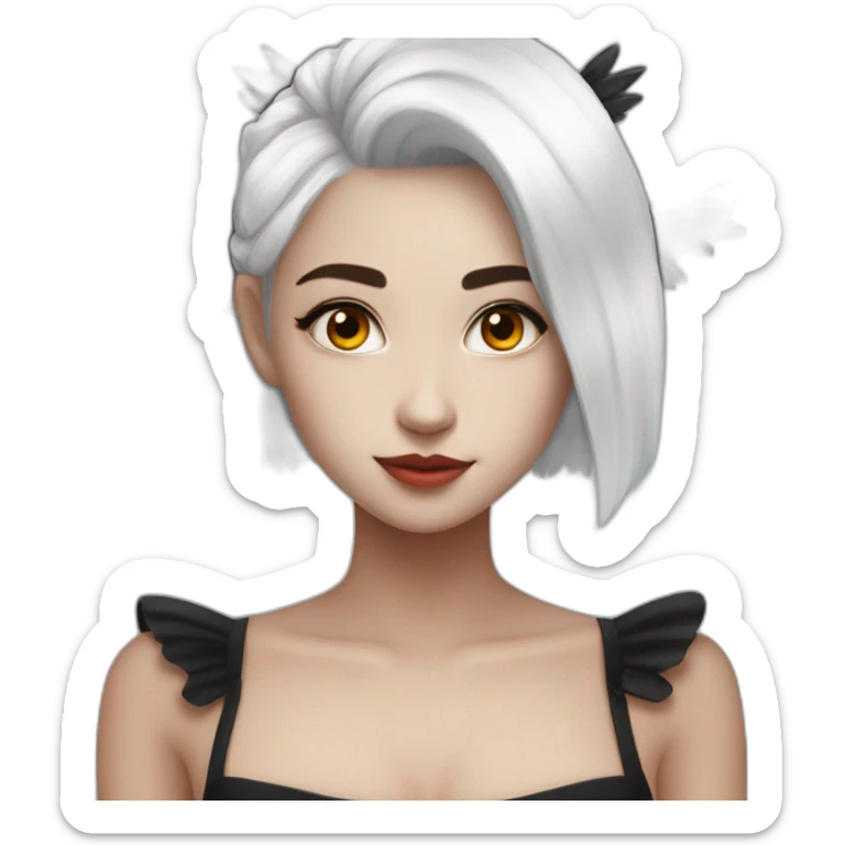 a girl with white hair that is in a undercut and she has red eyes and black angel wings and she has a maid dress on sticker