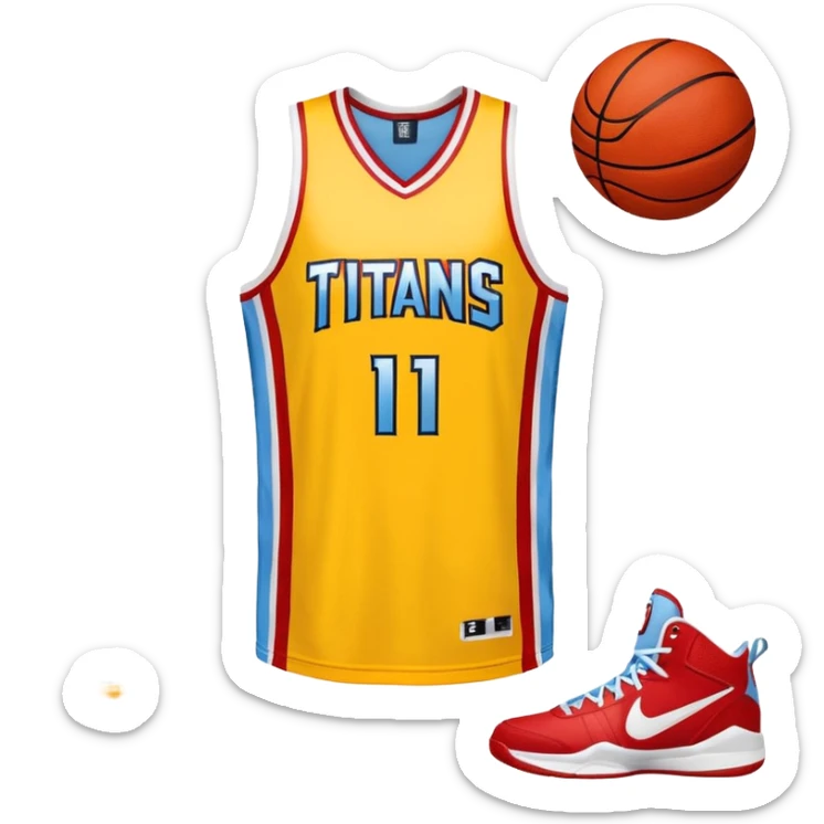 red, yellow, white titans basketball jersey with NO blue accent color sticker