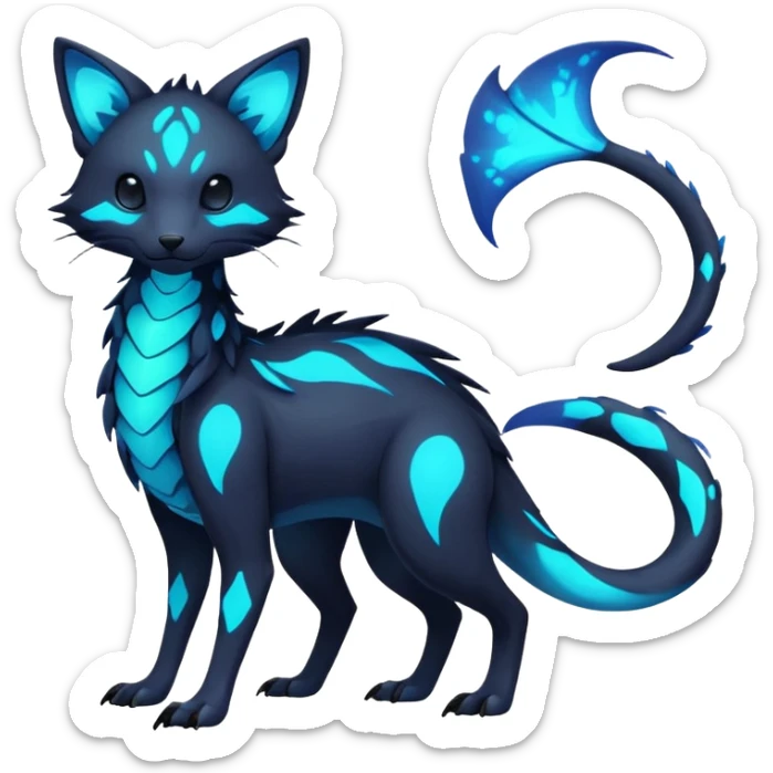 Rare realistic dark-neon glowing bioluminescent edgy badass epic pretty beautiful handsome gorgeous aesthetic colorful vibrant Vernid-Trico-species-Fakemon-creature by LiLaiRa, 4 legs, 1 tail, random markings, (full body) sticker